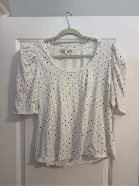 English Factory White Short Sleeve Polka Dot Puff Top